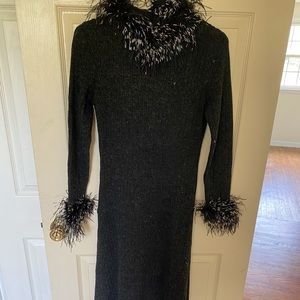 Vintage wool blend dress with real feathers
